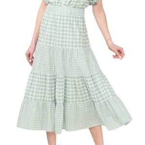 Lauren Conrad Cotton Swiss Dot Gingham Midi Skirt Sage Green Size XXL